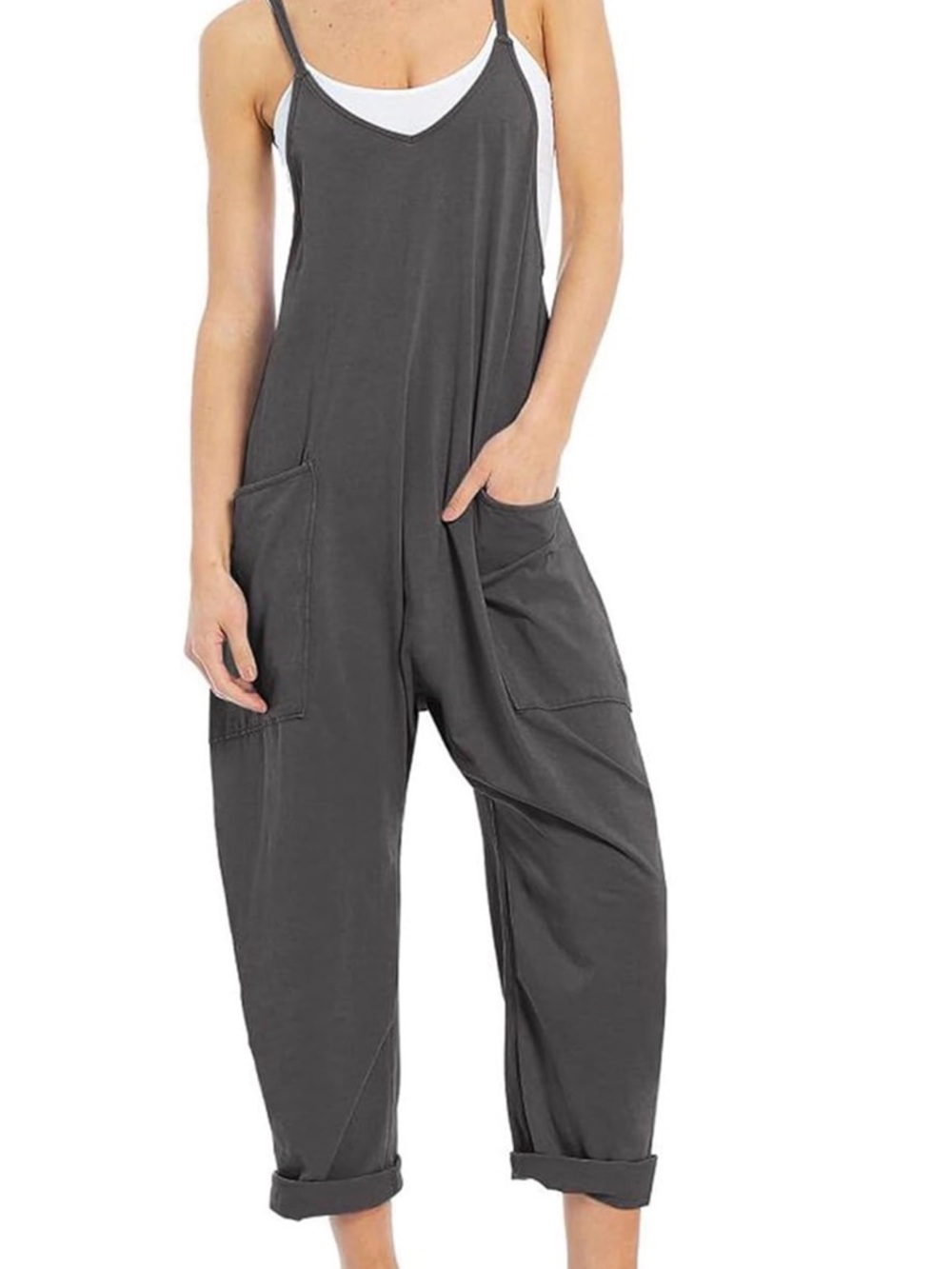 *Women’s Casual Charcoal Gray Spaghetti-Strap Jumpsuit